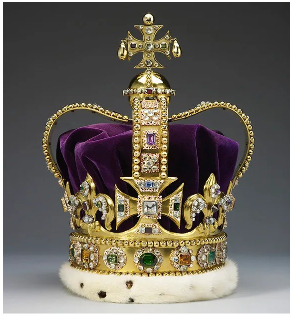Gold, purple velvet, white fur and jewel-encrusted crown