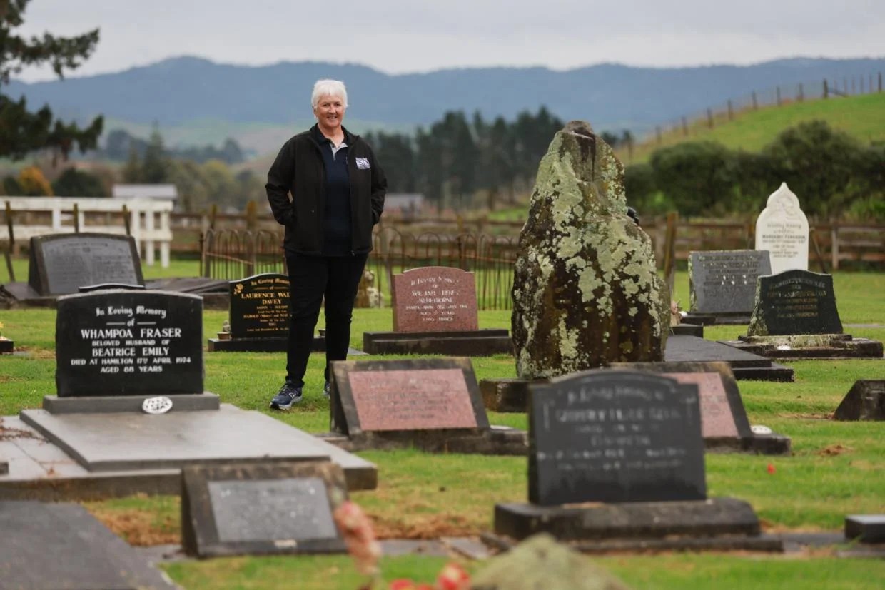 Deidre MacDonald at Whatawhata cemetery, one of 22 she is responsible for.