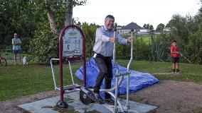 Mayor Allan Sanson tries the fitness trail cycle strider DSCF5434 - 16x9 Waikato District Mayor Allan Sanson tries the new fitness trail cycle strider