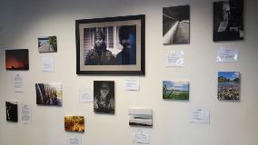 A selection of the Rangatahi exhibition’s works on display currently at Raglan Library.