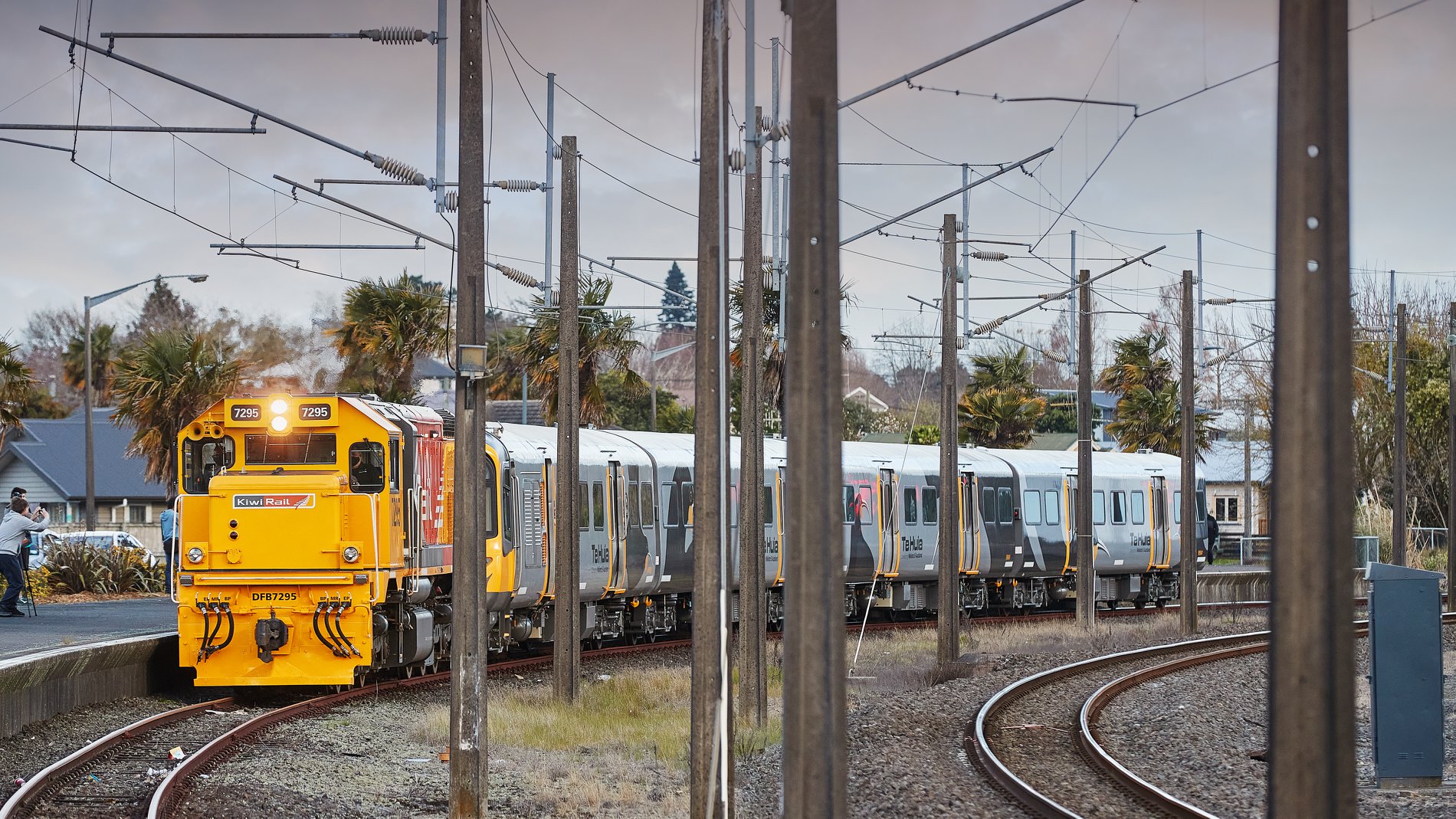 Train coming around a corner