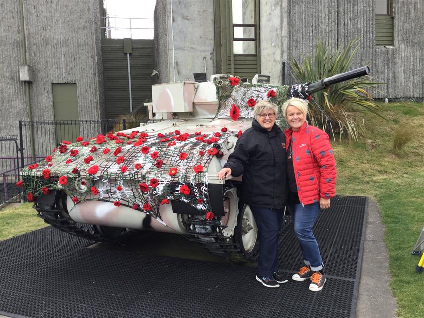 Yarn bombing the ScorpionTank at Waiouru