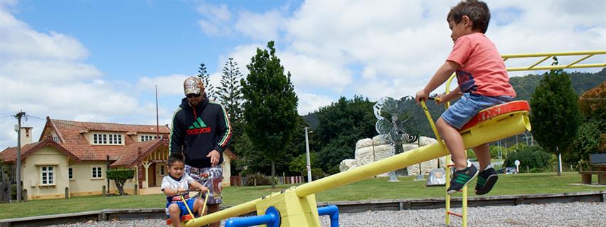 A family enjoying a playground in Ngaruawahia