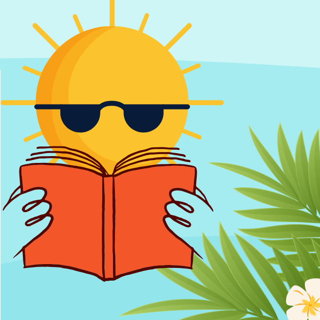 graphic of the summer sun reading a book