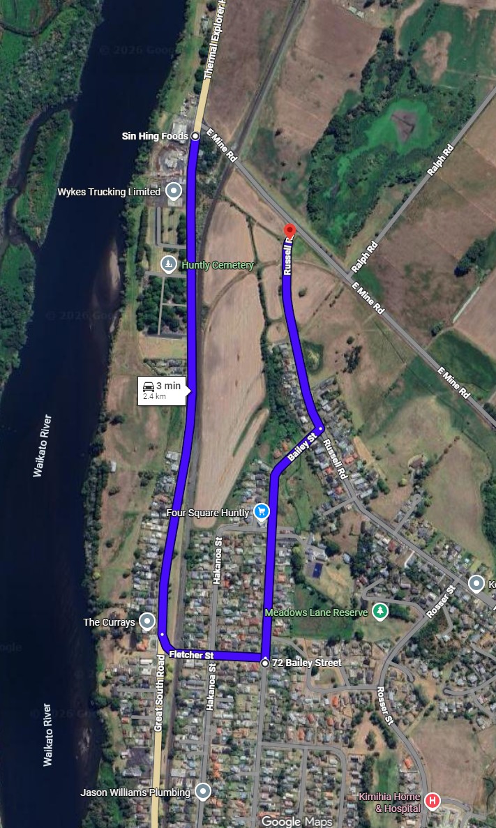 Huntly East Mine Road closure detour map