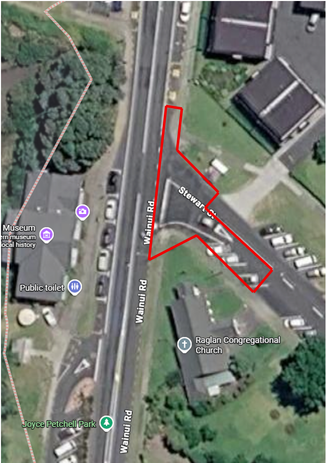 Red outline of the Stewart Street and Wainui Road intersection road closure