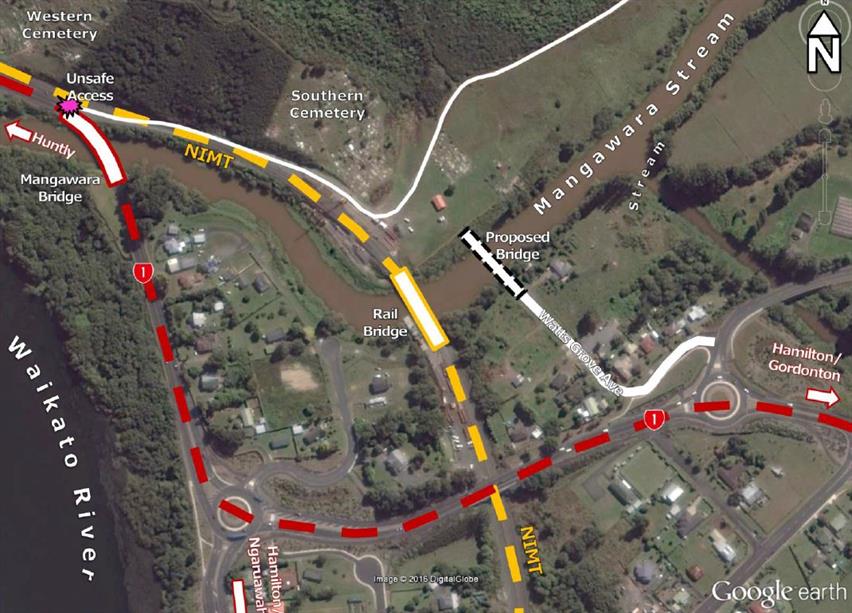 Mangawara map showing where the new bridge will be built.