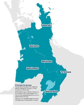 Map showing the area of the Principle iwi groups