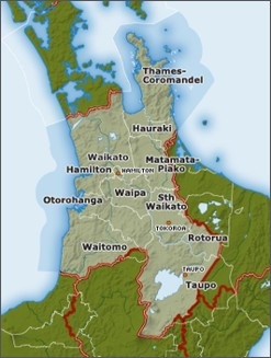 The Waikato region and districts