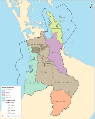 Map showing the water catchments area