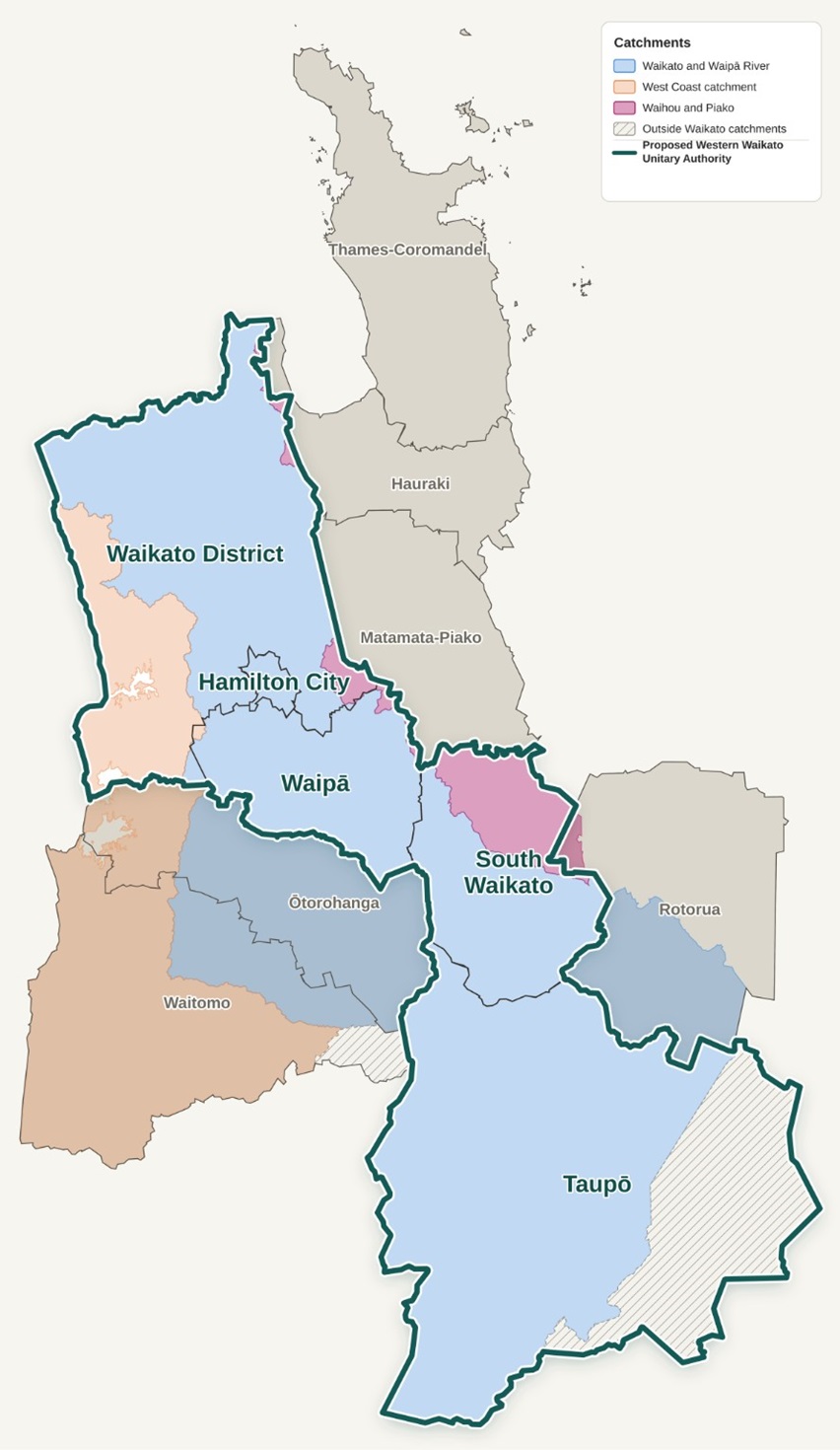 Map showing the Western Waikato Unitary Authority
