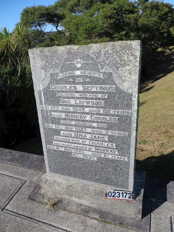 In Loving Memory of Charles Septimus beloved husband of Una Lapwood died 13th Aug 1942 aged 60 years also Murray Charles their beloved son died 15th May 1937 aged 9 years also Una Jane beloved wife of charles and loving mother of Murray died 18th Nov 1985 aged 87 years At Rest ? In Loving Memory of Charles Septimus beloved husband of Una Lapwood died 13th Aug 1942 aged 60 years also Murray Charles their beloved son died 15th May 1937 aged 9 years also Una Jane beloved wife of charles and loving mother of Murray died 18th Nov 1985 aged 87 years At Rest : Lapwood, Charles Septimus